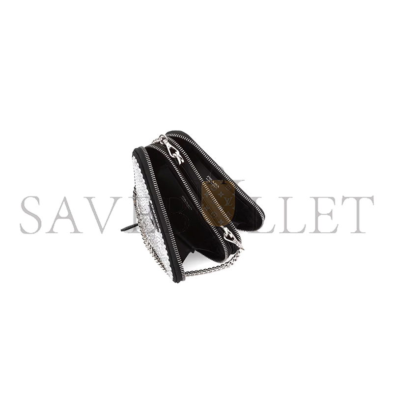 PRADA TRIANGULAR EMBELLISHED SATIN AND LEATHER MINI-POUCH 1NR015 (15*15*10cm)